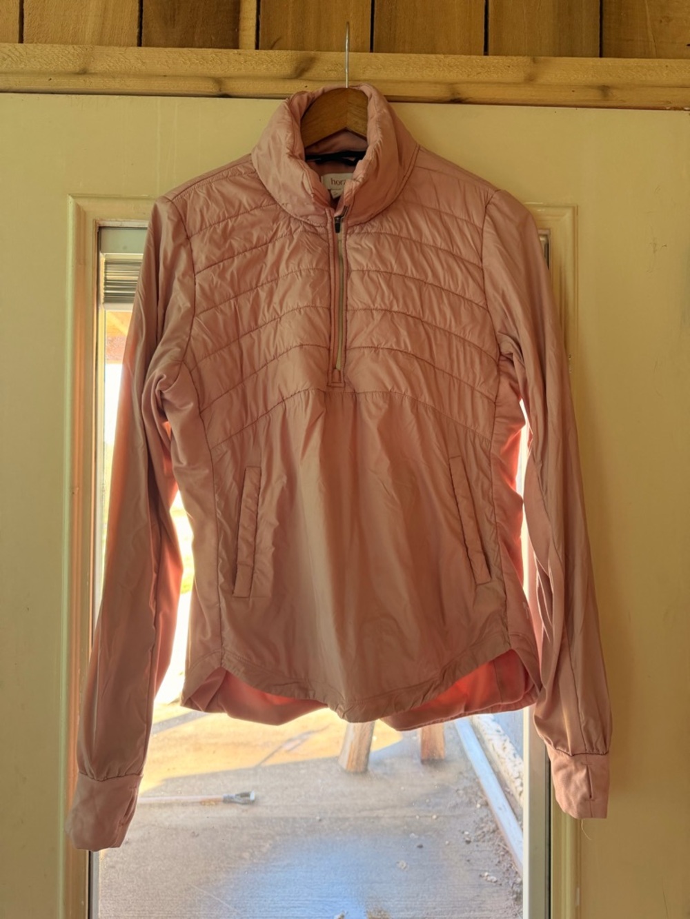Light Pink Quilted Half-Zip Equestrian Puffer Pullover Jacket